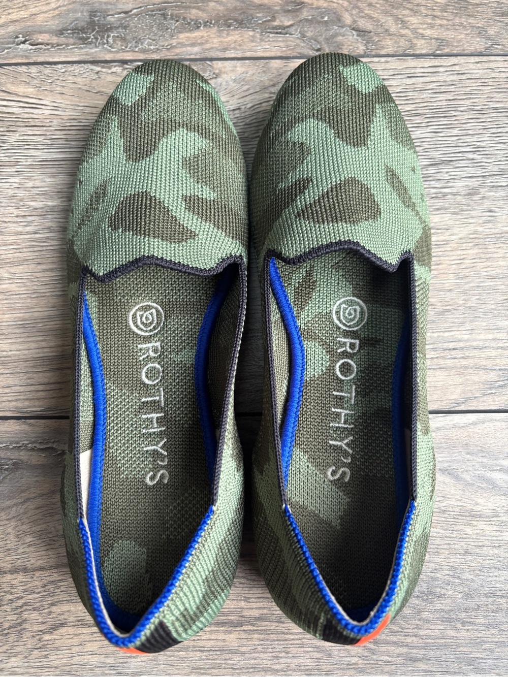 Rothy’s Daily Loafer Olive Green Camouflage Flat Shoe Comfort Slip-on Sz 6.5